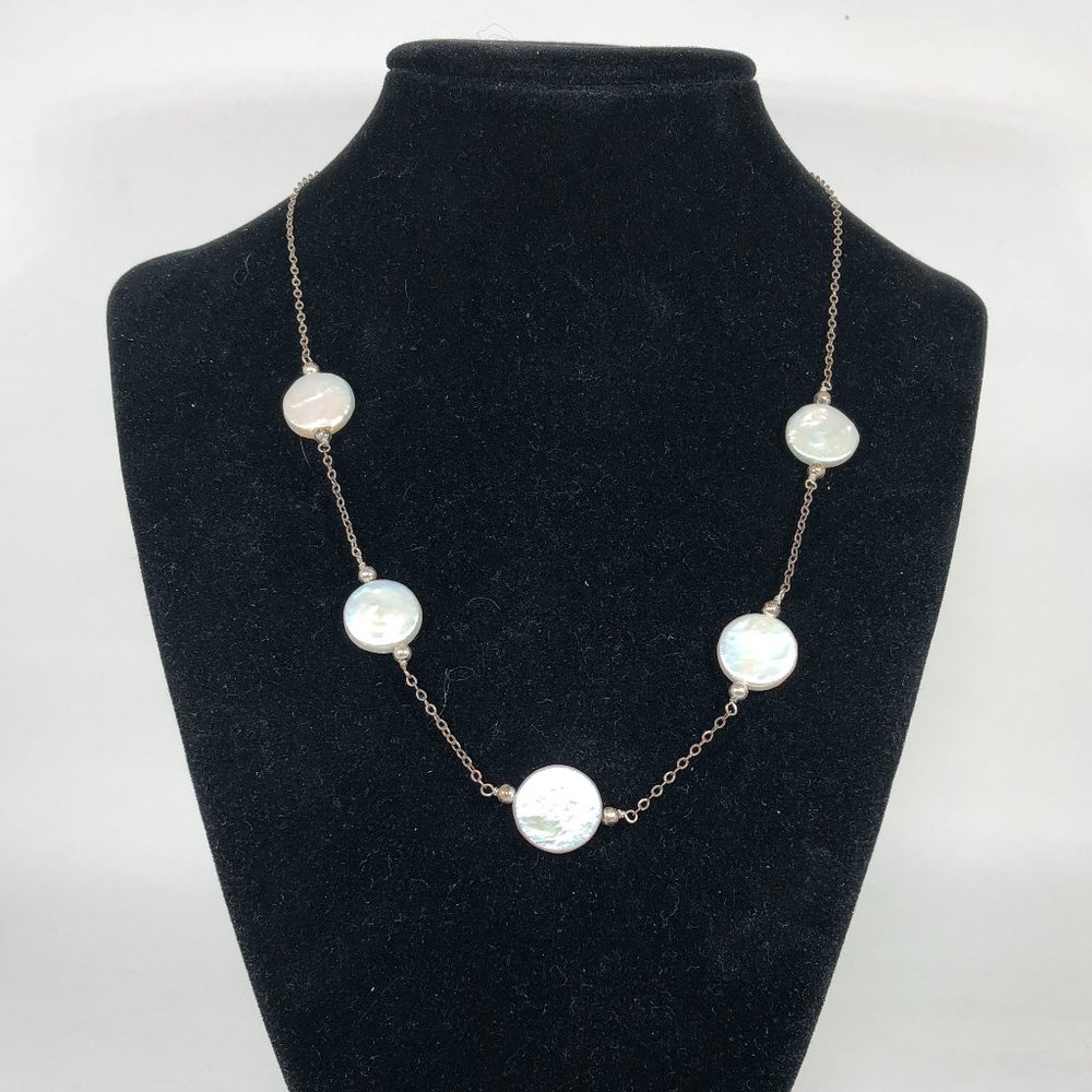 5 Genuine Coin Pearls on Sterling Chain w Extender